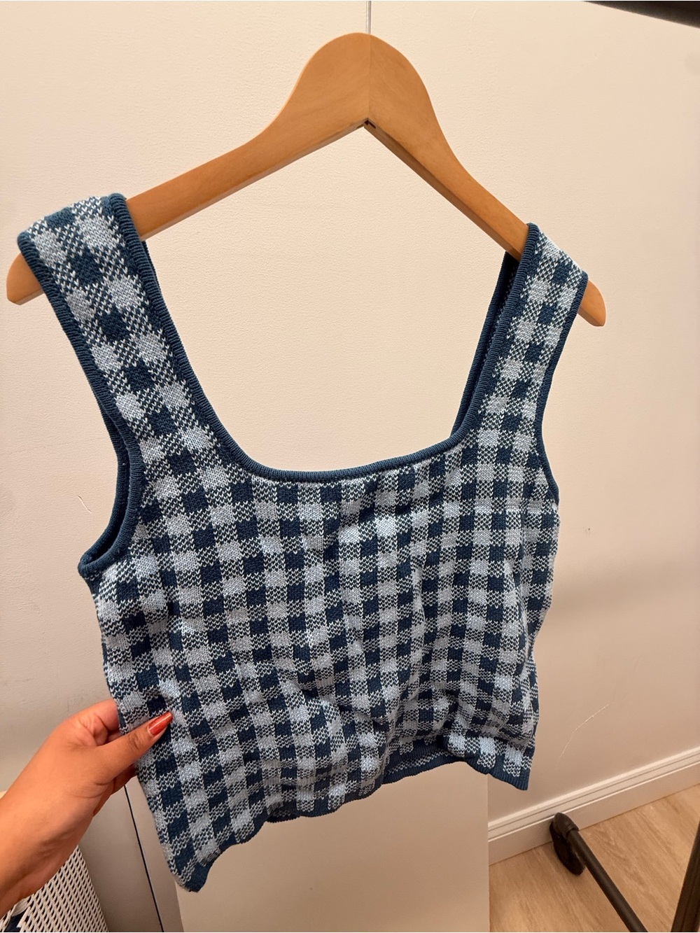 Kismet Blue Gingham Knit Crop Tank